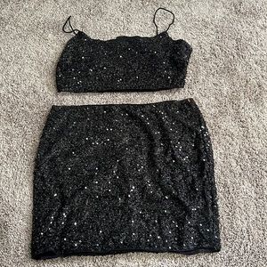 Black sparkly matching crop top and skirt